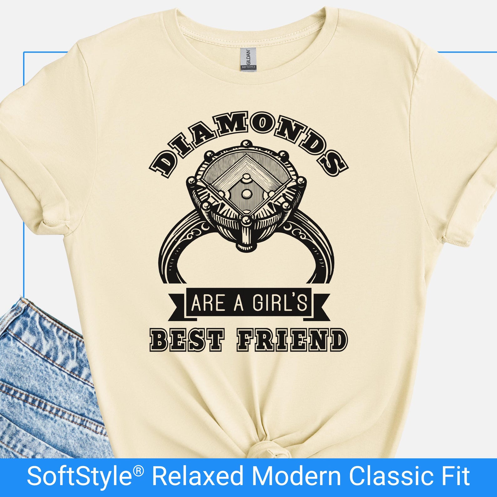 Funny Baseball Diamond Ring T-Shirt, Baseball Lover Graphic Tee, Diamonds Are A Girls Best Friend Tshirt, Game Day Shirt, Gift for Wife Mom 3XL