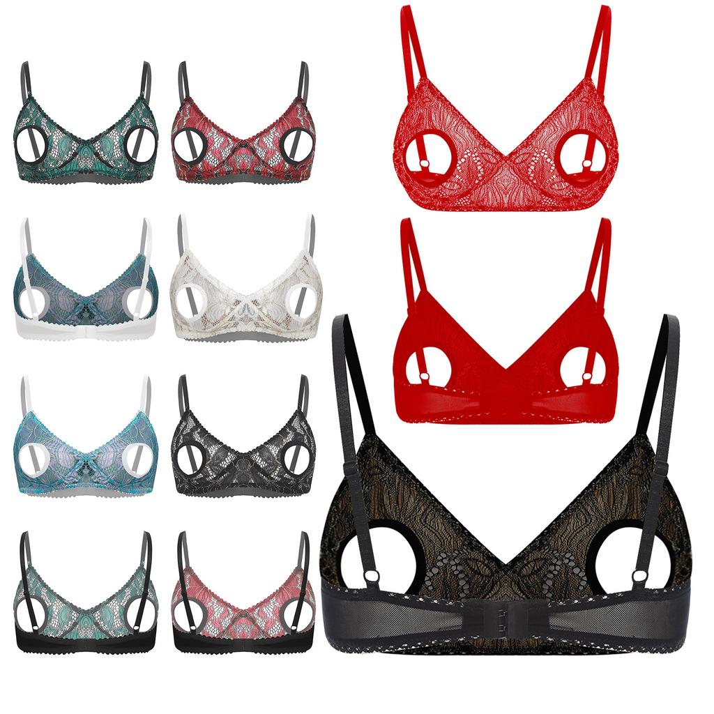 Women's Lingerie Lace Cutout Nipples Bra Tops Sexy Hollow Out Unlined Brassiere Bralette
