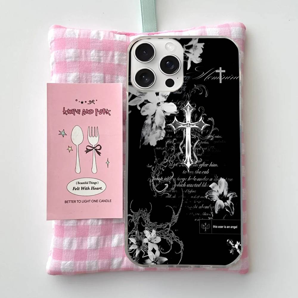 

Gothic Cyber Sigil Cross Phone Case For iPhone 17 16 15 14 13 12 11 Plus Pro Max Satin Colorful Glossy Cover iPhone 12pro max