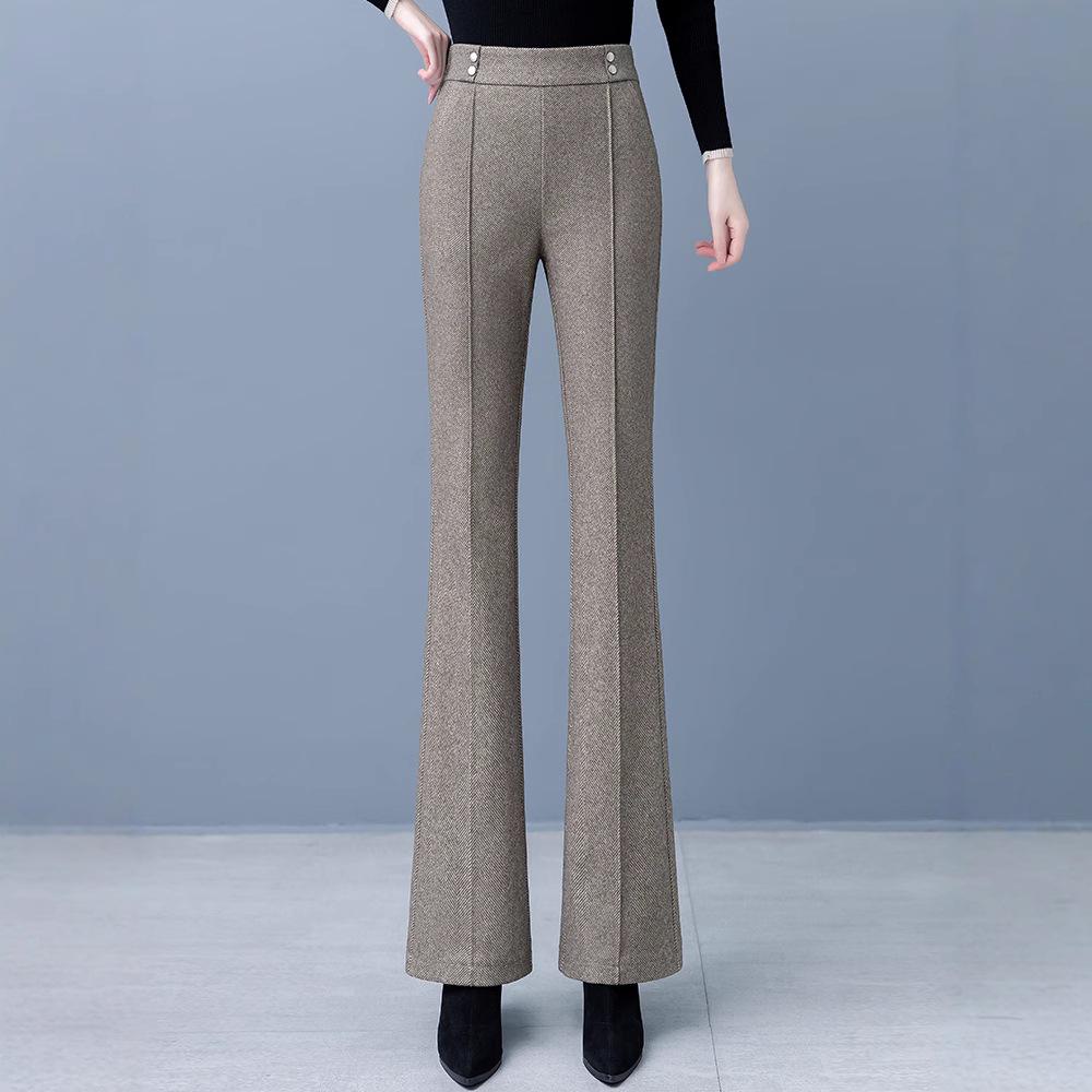 Women's High Waist Woolen Flare Pants, Fleece-lined, Slimming Casual Winter 2025 Trousers for Middle-aged Moms.