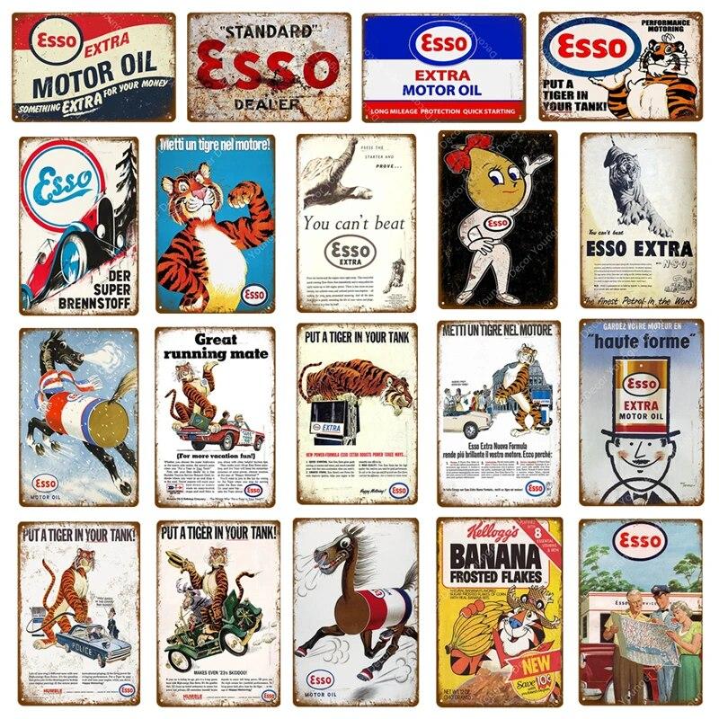 

Ретро Esso Extra Metal Signs Tiger Motor Oil Плакат Декор для паба, бара, гаража, бензина, винтажное украшение для дома YJ085