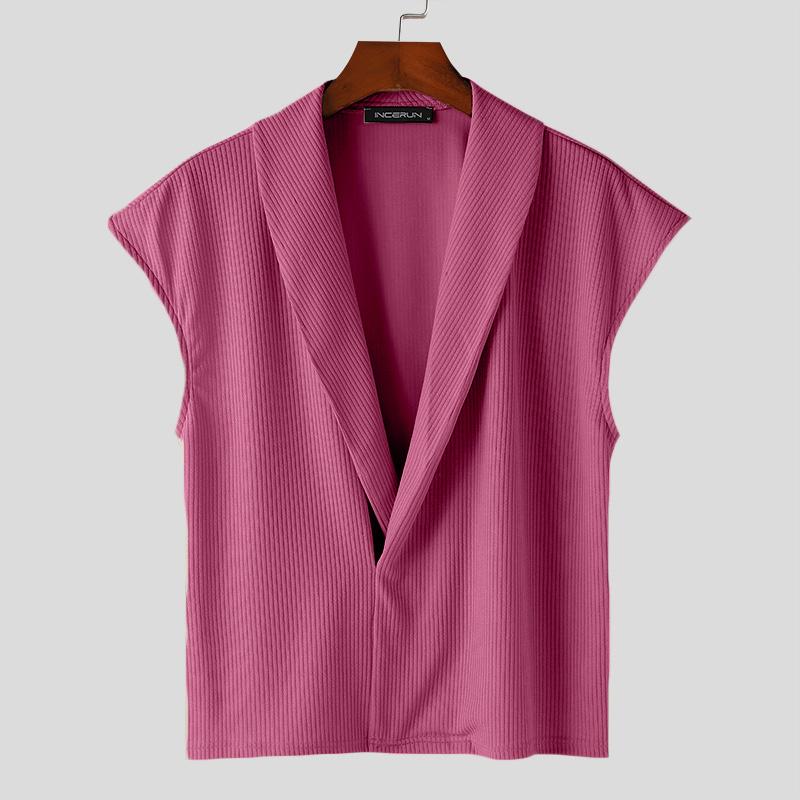 

INCERUN Мужские свободные вязаные топы без рукавов, повседневный жилет с лацканами и V-образным вырезом M розовый