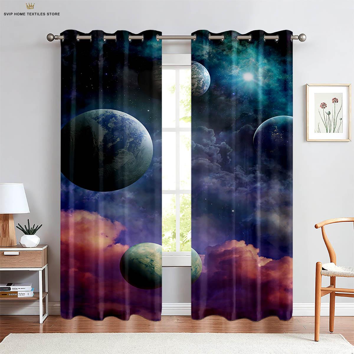 

Шторы Dreamy Starry Sky Galaxy, напечатанные на 3D-принтере, затемнение, теплоизоляция, гостиная, кабинет, спальня, украшение для дома, 2 шт. W100xH130(CM) folio&Rod pocket