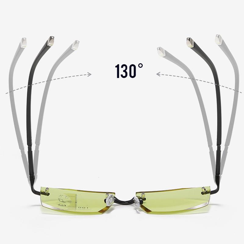 Multifocal Night Vision Reading Glasses for Men Unisex Rimless Square Eyeglases Trendy New Near Far Presbyopia Eyewear +4.0
