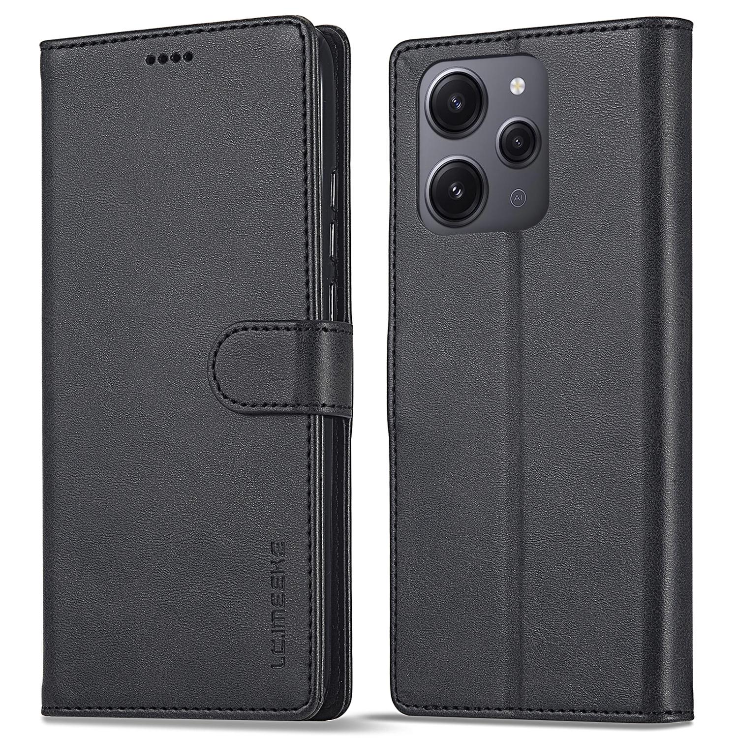 

LC.IMEEKE For Xiaomi Redmi 12 4G PU Leather Flip Phone Case Calf Texture Wallet Stand Cover Black