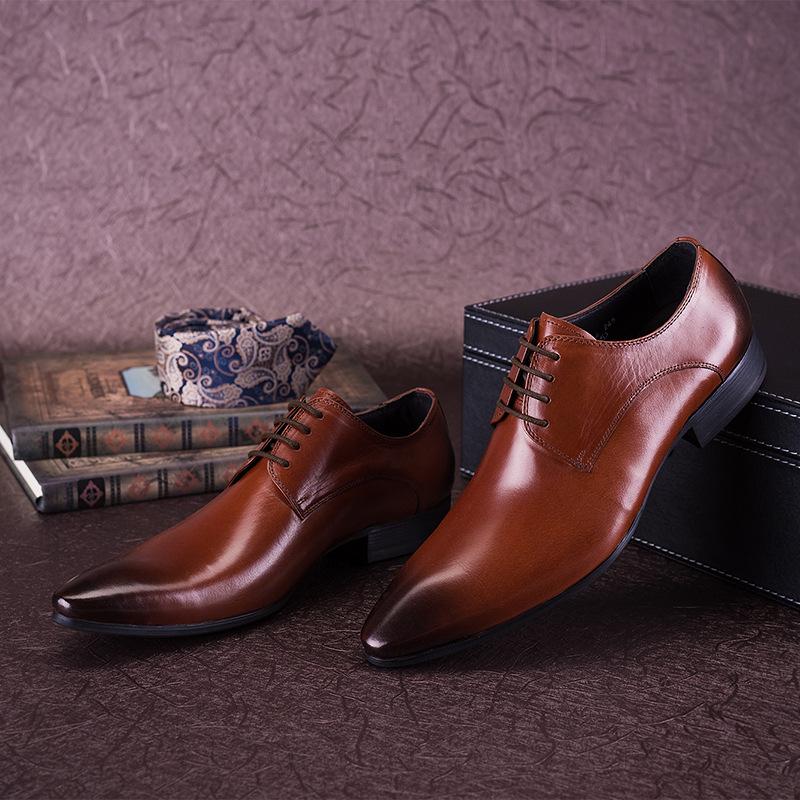 Men's Pointed Toe Leather Dress Shoes - Black European Style