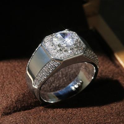 Luxury Male Wedding Ceremony Rings Cubic Zirconia Dazzling Engagement Rings for Men Classic Timeless Jewelry