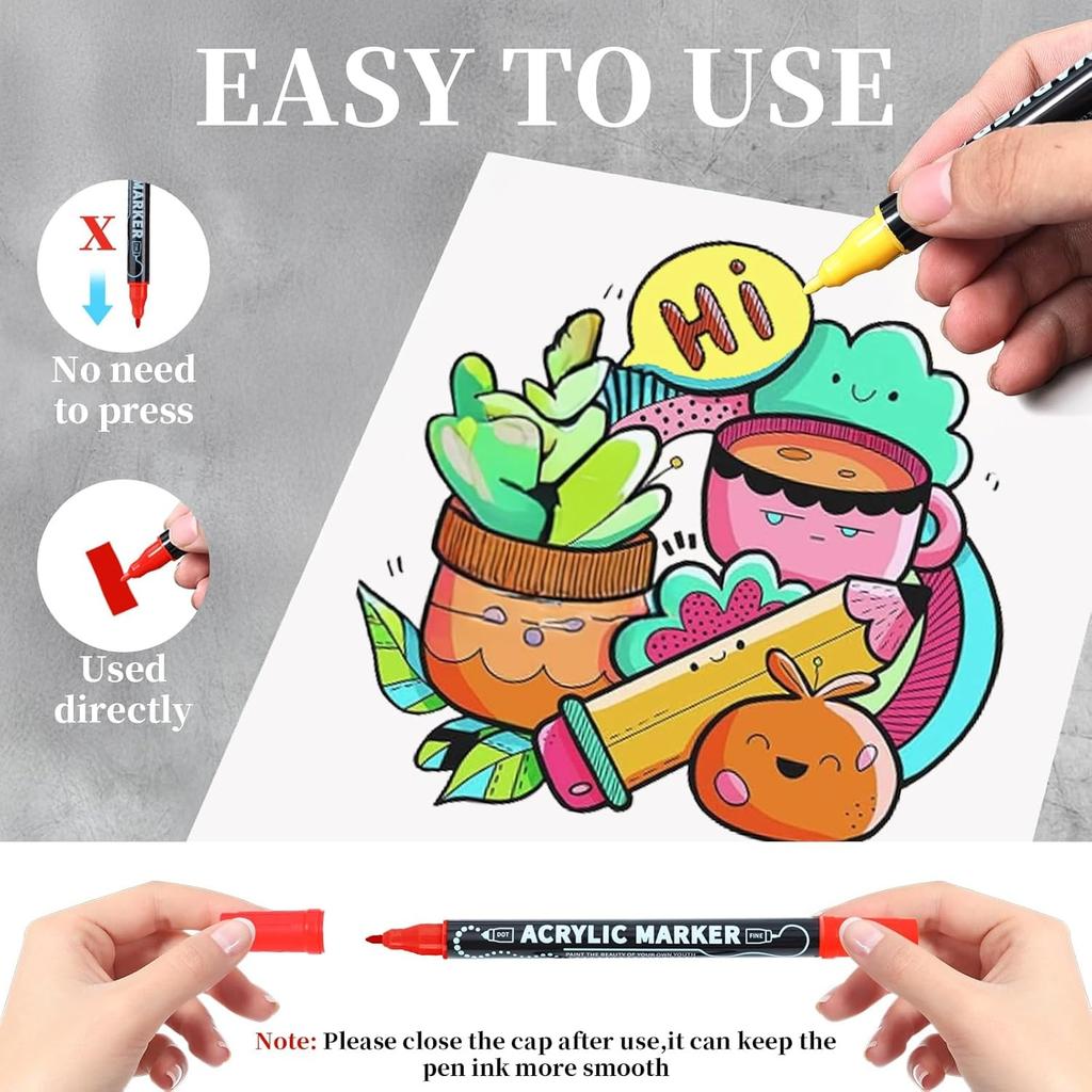 Akrylfärgpennor Målningsmarkörer - 24 Färger Konstpennor Set Dubbelsidiga med Punkt- & Fin Spets för Dekoration av Keramik Sten Kopp