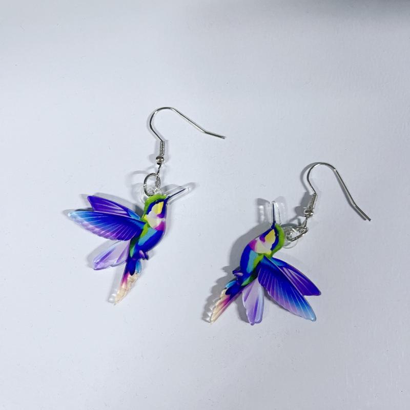 2024 Retro Colorful Bird Acrylic Earrings - European and American Fashion