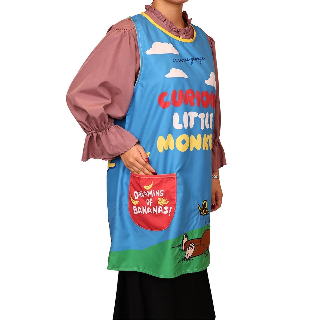 Marushin Curious Nap Curious Cartoon Cooking Side 4765038100 Orchid-Shaped Apron, George, George, Monkey, Girls, Boys, Apron, Pocket, TC, Apron,