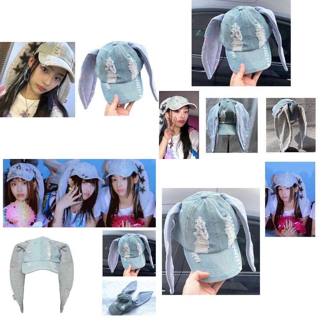 Omg Newjeans Hanni Danielle Round Top Baseball Cap With Rabbit Ears For Summer