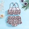 Sporty Puff Sleeve Leopard Print Girls' Two-Piece Swimsuit