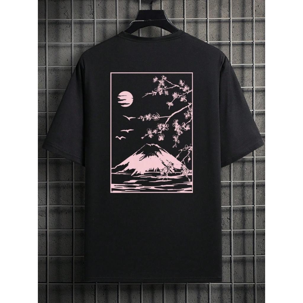 Tokyo Sakura Mount Fuji Business Card T Shirt Men Fashion Tee Clothing Cotton Summer Casual Tops Hip Hop Loose Cotton T-Shirt