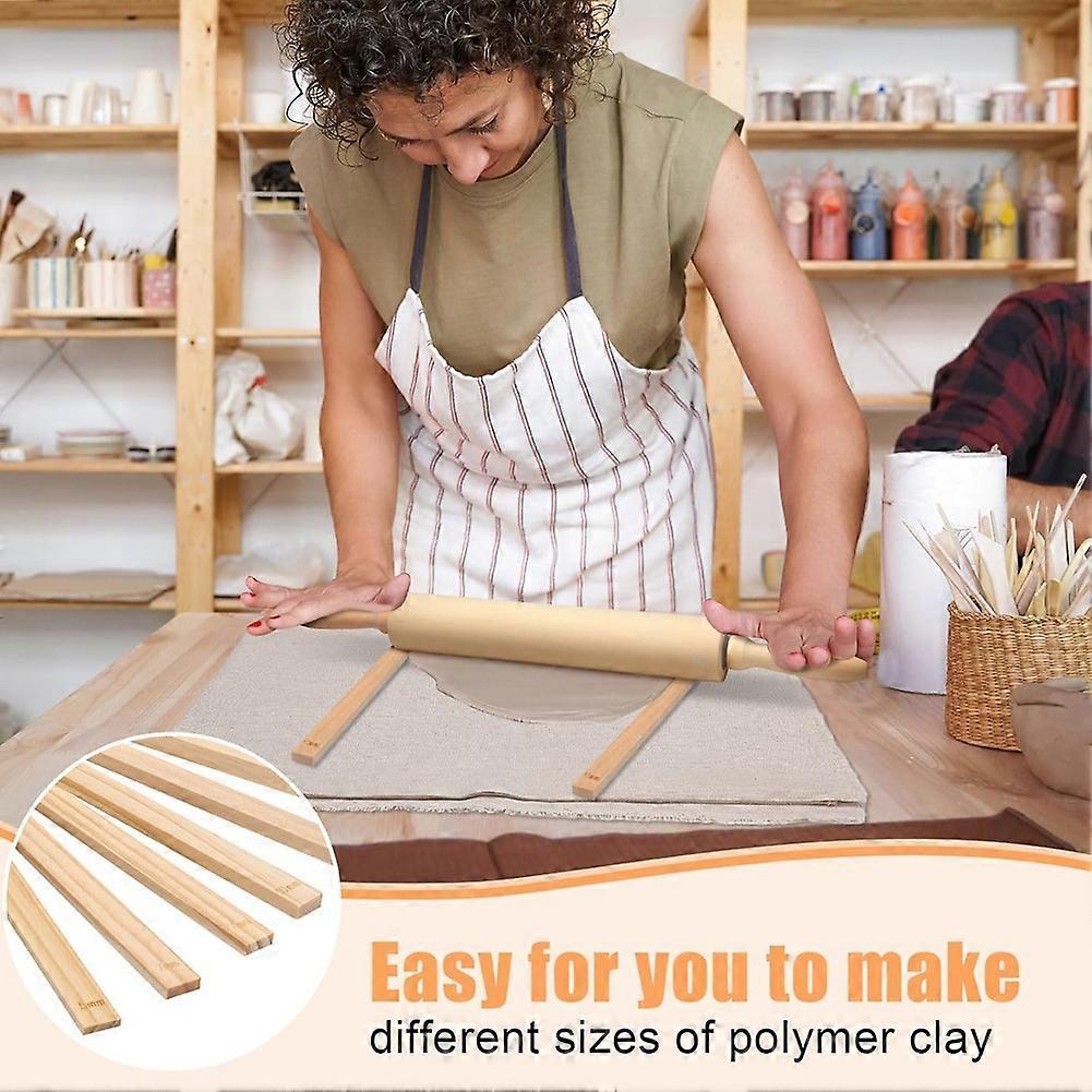 12 Pcs Pottery Tools 1 Wood Rolling Pin 1 Pottery Wedging Board/Linen Tablecloth and 10 Pcs 5 Size