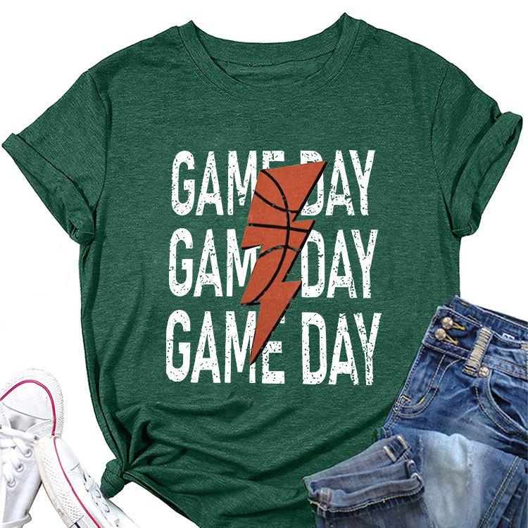 Summer new game day basketball flash print short sleeve Tshirt loose casual crewneck top