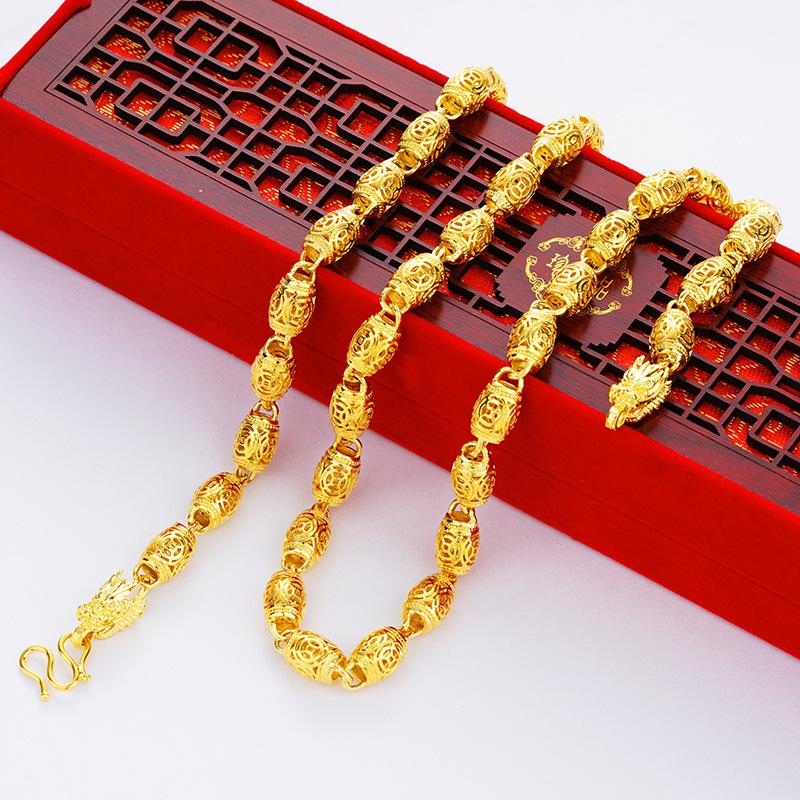 Vietnamese Gold Sand Hollow Dragon Head Domineering Men's Necklace Gold Euro Coin Gold Jewelry