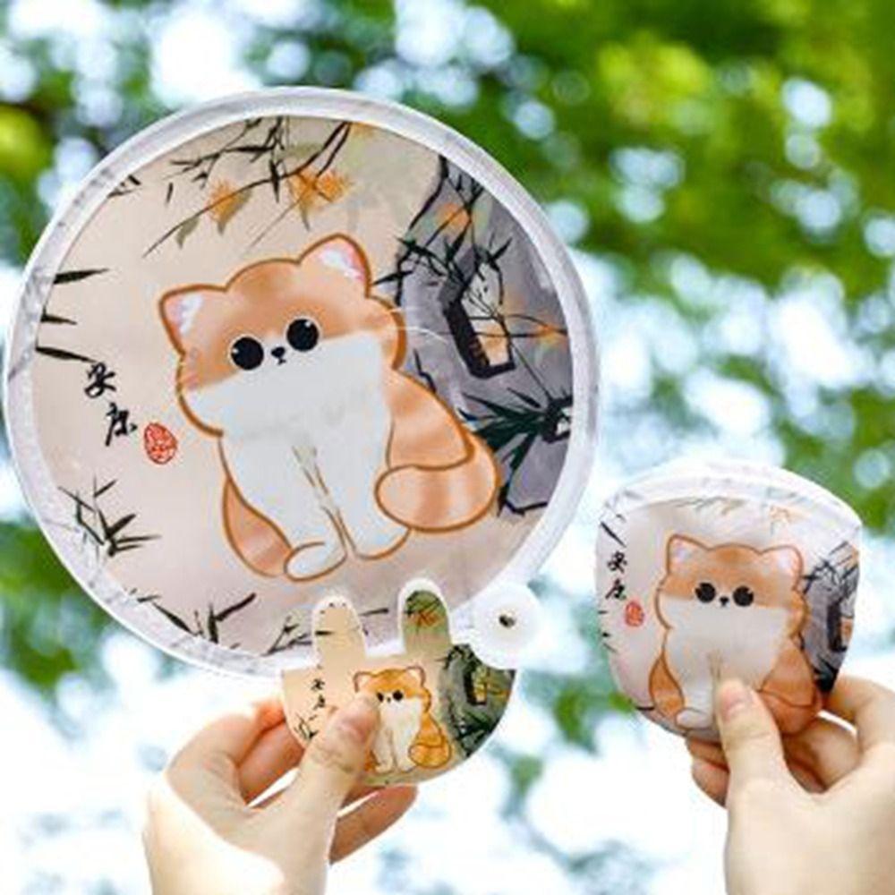 4Pcs Mini Round Pocket Fan Cartoon Reflective Panda Fan Creative Handheld Fan  Outdoor