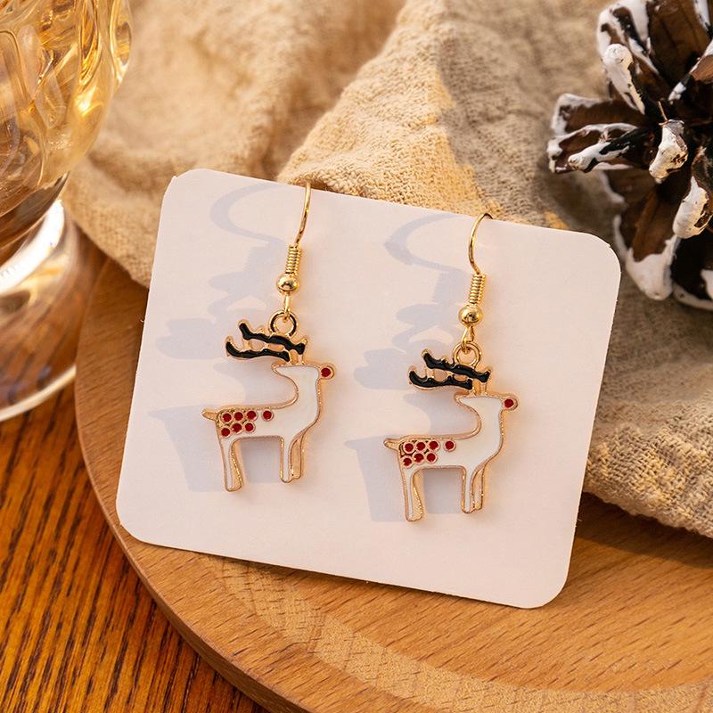 Festive Santa Claus & Snowflake Earrings with Candy Cane, Bells, Elk, and Christmas Hat Charms