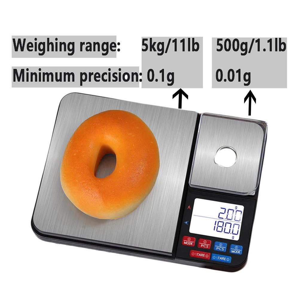Dual Platform Digital Kitchen Scale 5kg/0.01g High Precision for Food Jewelry Baking Weighing
