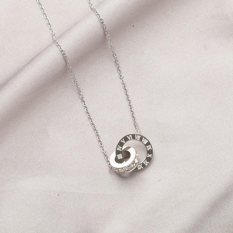 Titanium Steel Fade Resistant Roman Letter Interlocking Zircon Clavicle Necklace For Women