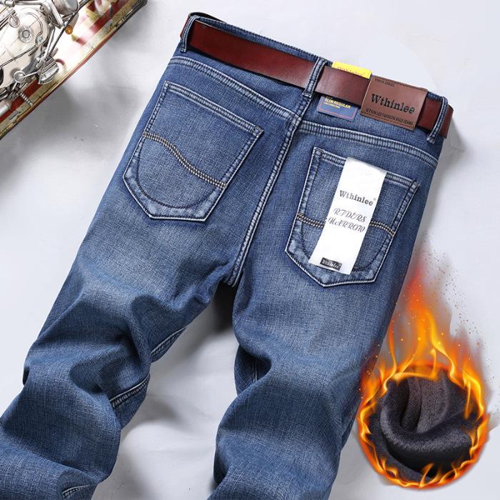 Men's High-Quality Slim Straight Casual Jeans with Plus Velvet for Autumn and Winter