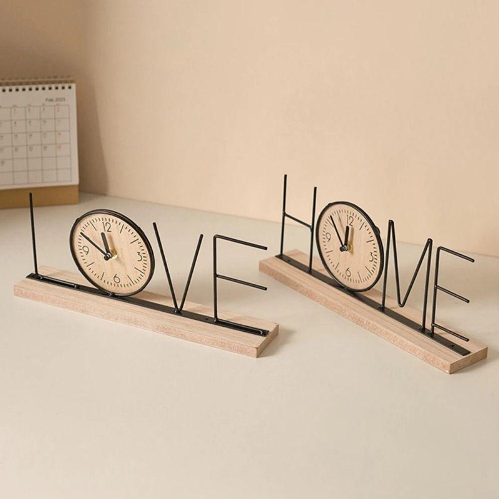 Minimalist Iron Craft Clock Creative Wood Retro Clock Simple European Desk Clock  Office Decor