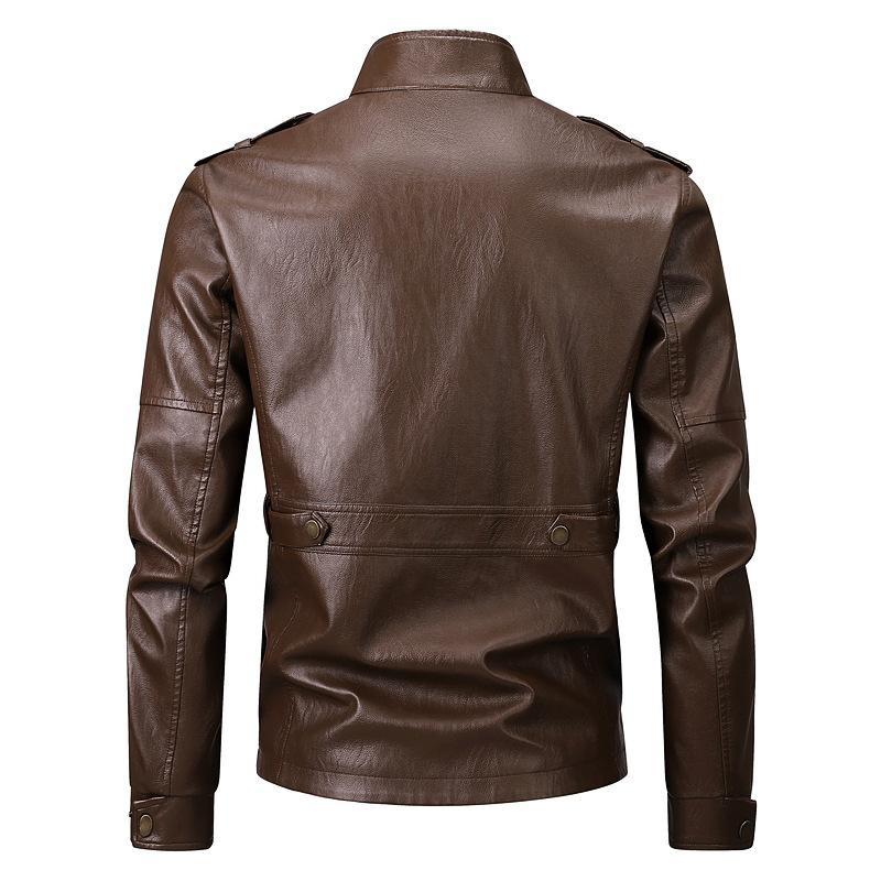 Men's Leather Jacket, Autumn Casual Stand Up Collar Pu Leather Jacket