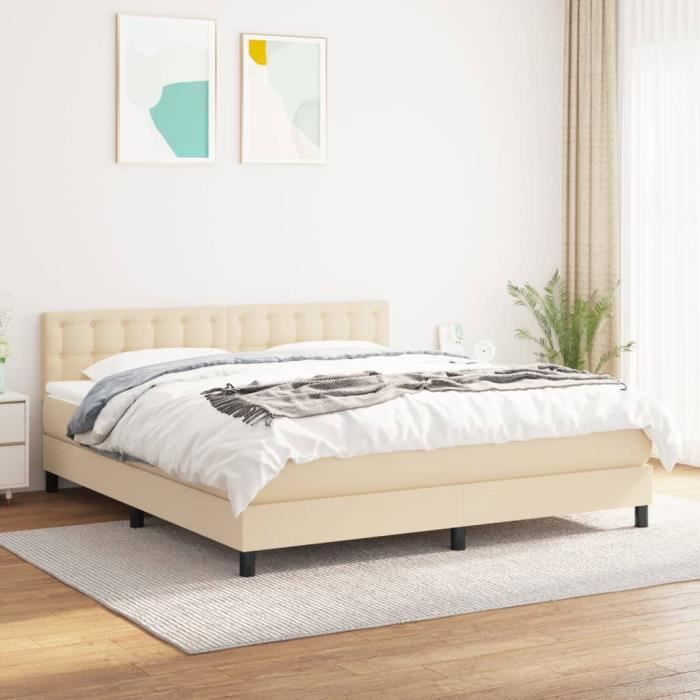 3140398 vidaXL Divan Bed with Mattress Cream 180x200 Cm Fabric