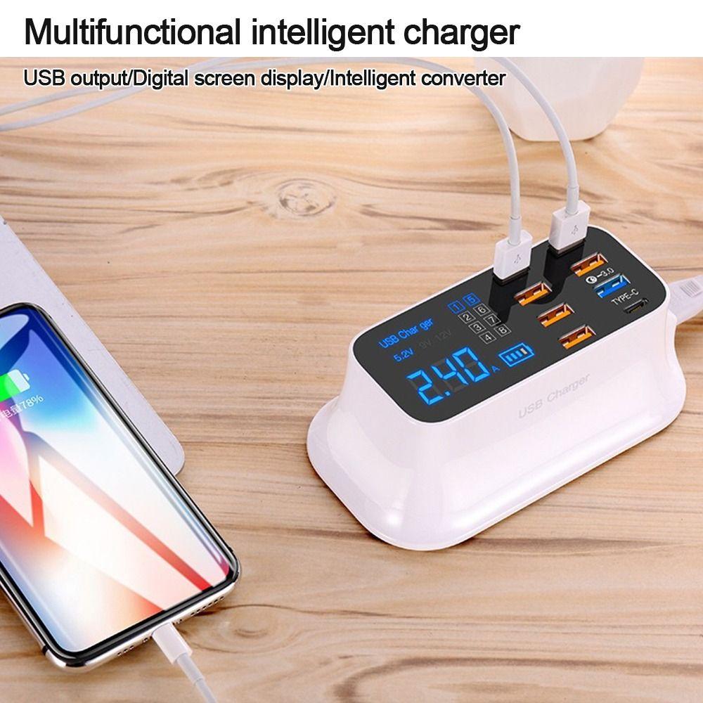 

с 8-портовым ЖК-дисплеем Type-c. Быстрая зарядка. USB-зарядная станция. Адаптер питания. Зарядное устройство для телефона.