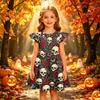 Girls Halloween Print Dress Casual Sleeve Party Dress for Children Holiday Outfit