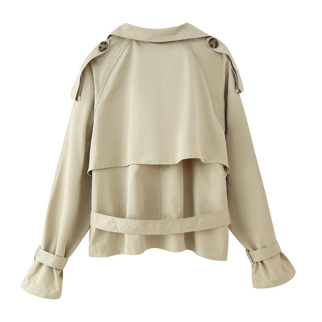 European & American Style Women's Fashion Double-breasted Stand Collar Twill Waist-cinching Short Jacket 2025