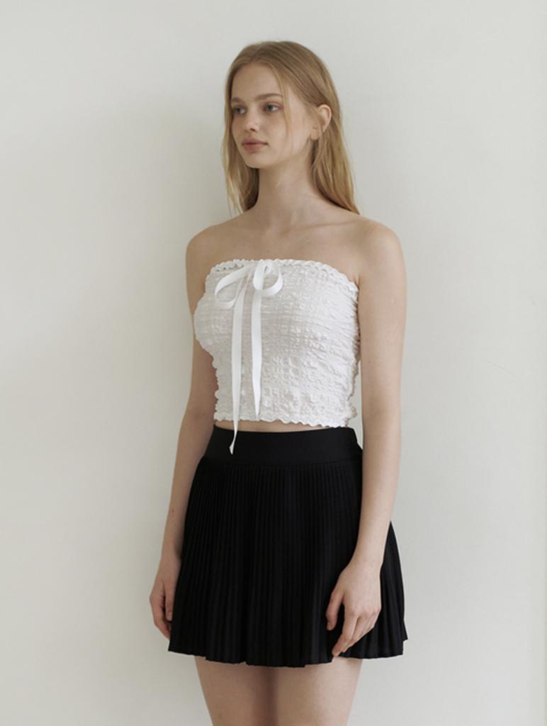KINDABABY Ribbon Ckeck Tube Top Blouse - White