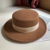 Hat Women's Autumn and Winter Flat Top Hat Wool Felt Hat British Retro French Elegant Fashion Versatile Warm Hat