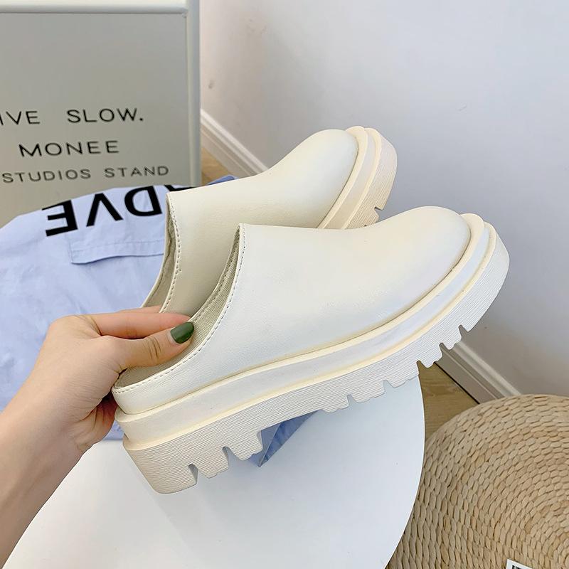 [Large size shoes 43] Baotou half slippers outer wear 2025 summer new thick-soled height-increasing shorty Le Muller leather slippers