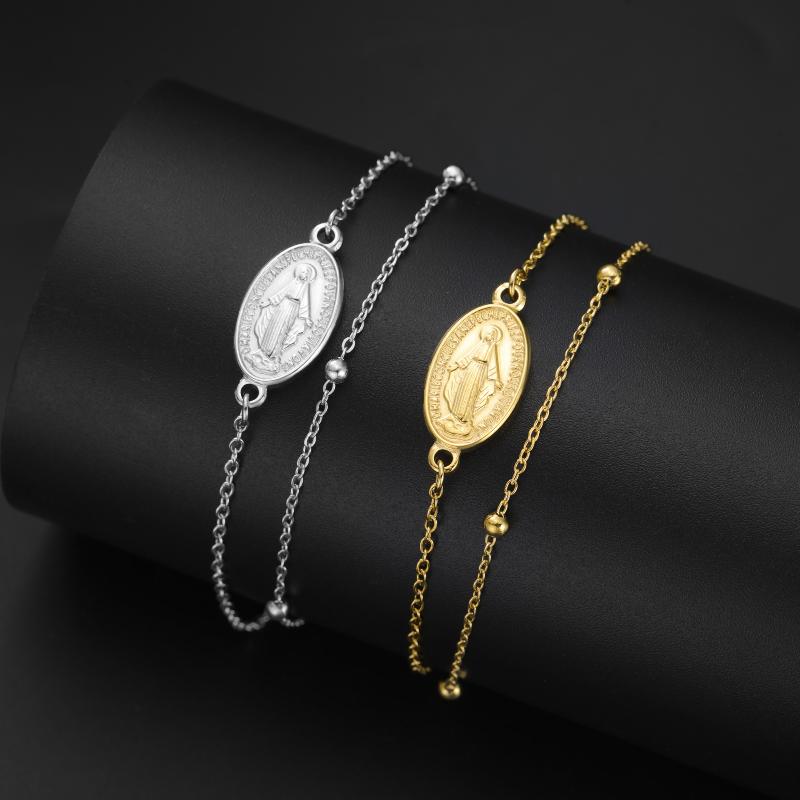 1Pcs Stainless Steel Cross Women'S Red Bracelet Holy Mother Mary Pendant Bracelet Rouge Gold Color Jewelry Religious Gifts