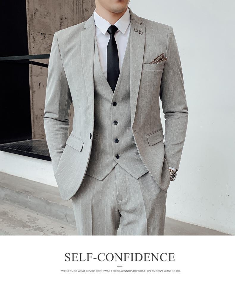 Men's 2020 Slim Fit Striped Three-Piece Suit - Korean Style, Plus Size, Formal Wedding & Banquet Attire