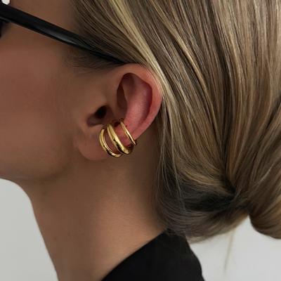 Stainless Steel Chunky Triple Ring Clip-On Earrings Statement Non-Piercing Ear Cuffs Cartilage Trendy Punk Jewelry for Women