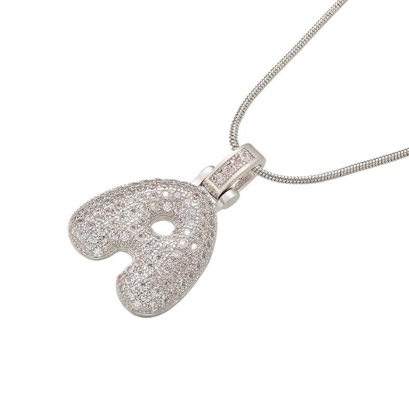 ZHUKOU Silver color Bubble initial letters necklaces 26 letters pendants necklaces for women Brass CZ Jewelry VL34