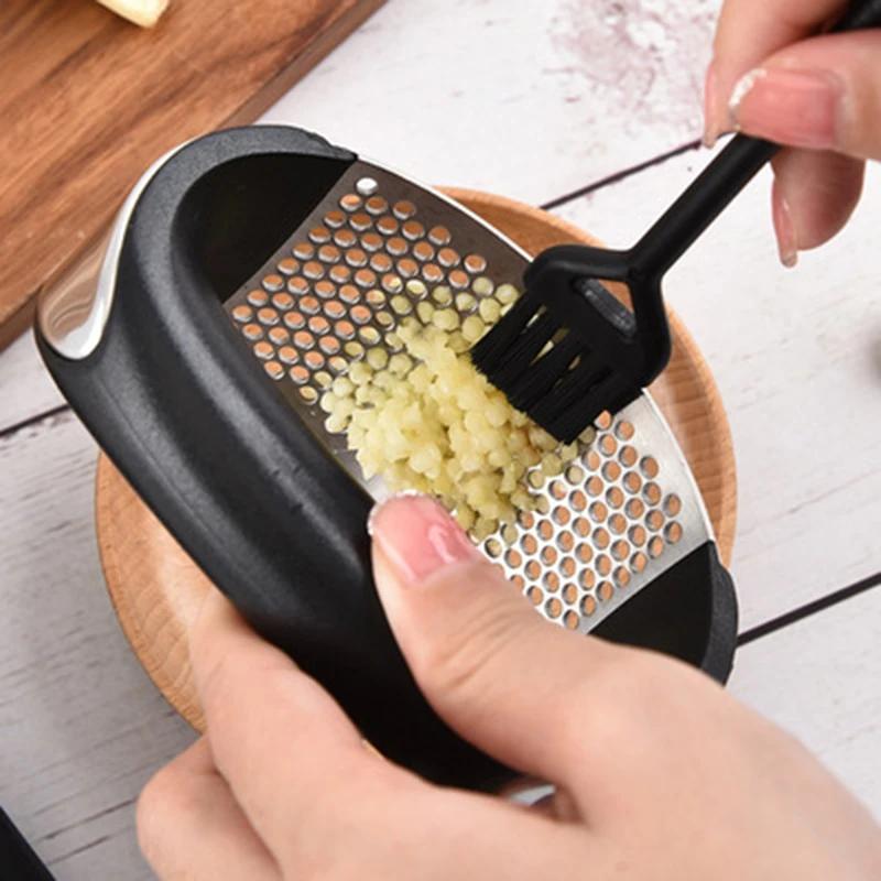 Stainless Steel Garlic Press Crusher Manual Garlic Mincer Chopping Garlic Ginger Fruit Vegetable Tool Kitchen Accessories Gadget