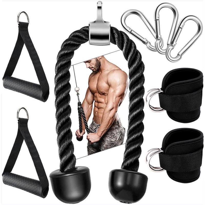 Triceps and Biceps Pulldown Rope with Ankle Strap and Face Pull Gym Accessory
