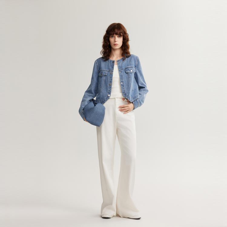 ELLE French Design Pure Cotton Long Sleeve Top Minimalist Denim Jacket Women tops Blue EF49345