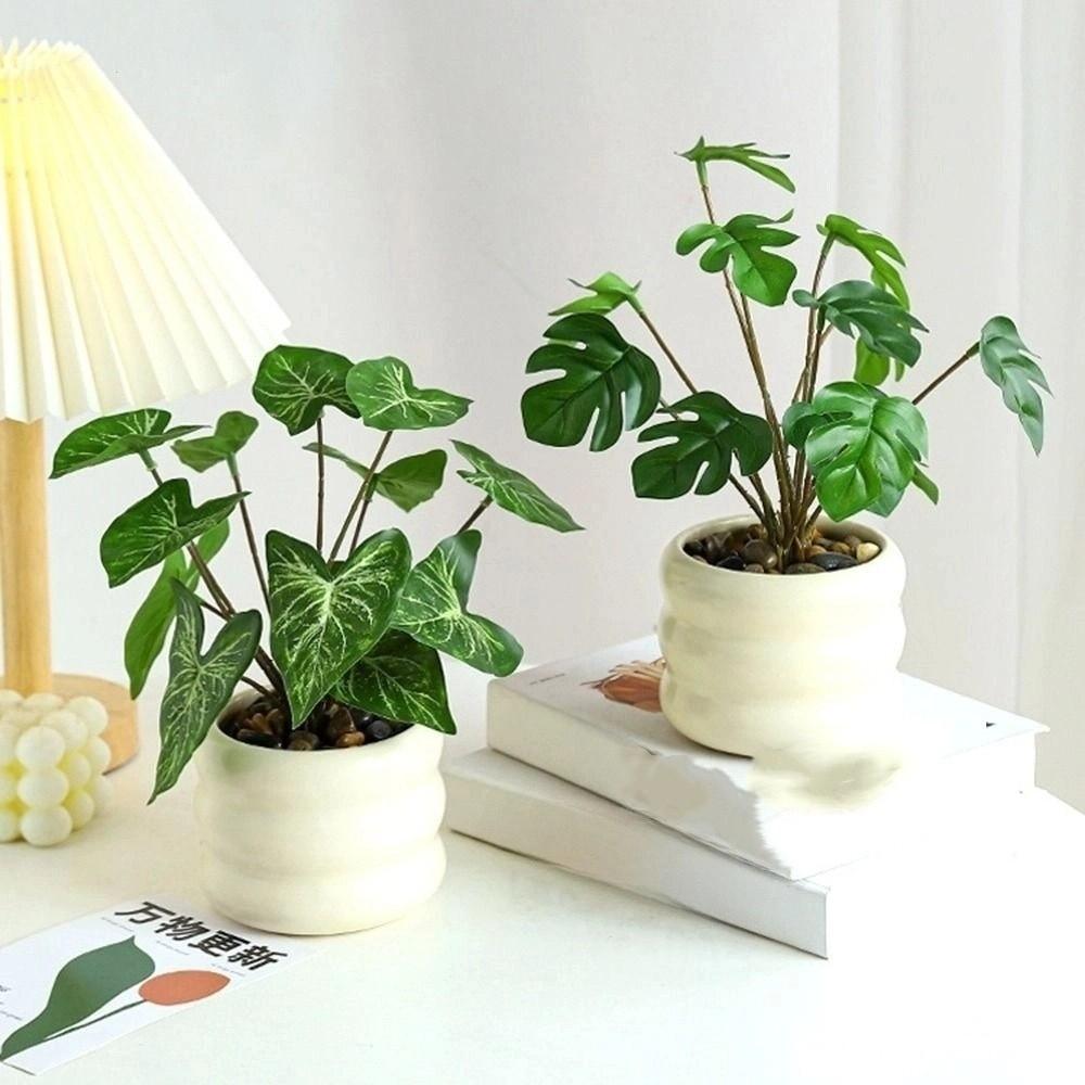 Realistic Artificial Plants Bonsai Elegant Evergreen False Tropical Plants with Ceramic Flowerpot No Watering