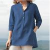 Spring 2026 Women's Solid Colour Seven Part Sleeve Stand Up Collar Cotton Linen Casual Pullover Shirt