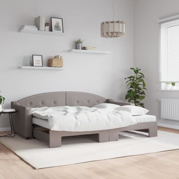 VidaXL Daybed with Trundle and Mattress Taupe 80x200 Cm Fabric 3197546