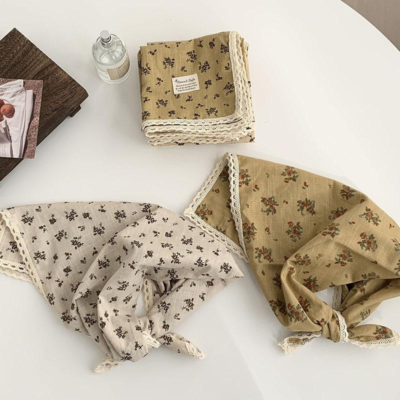 Spring and summer cotton and linen floral 58 lace small square scarf headscarf women's literary small silk scarf decorative scarf headband scarf