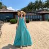 Blue Flower Holiday Style Neck Dress, Gentle and Sweet Fairy High-end Temperament Beach Dress
