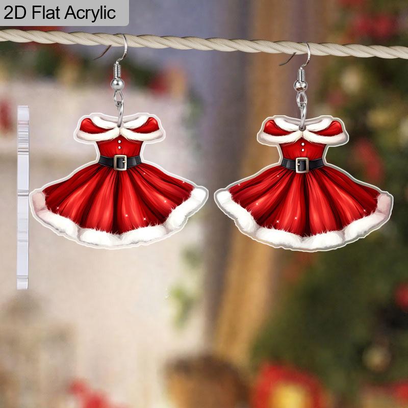 2D Flat Acrylic Cute Christmas Dress Dangle Earrings, Suitable As A Holiday Gift for Women, Holiday Party Decorative Jewelry.