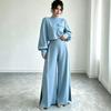 Spring and Autumn Solid Color Wide Leg Pants Set, Women's Loose Long Sleeve Short Top, Two Piece Set, Fashionable and Casual