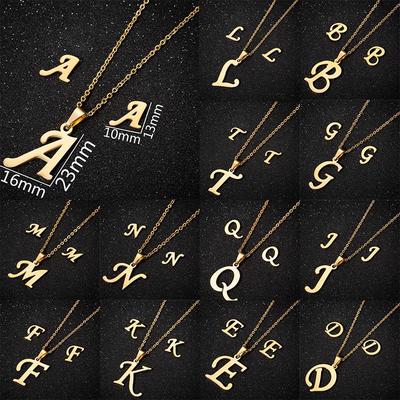 26 Letter Necklaces Stainless Steel Gold Silver Color Choker Initial Pendant Necklace and Earrings Set Women Chains Jewelry