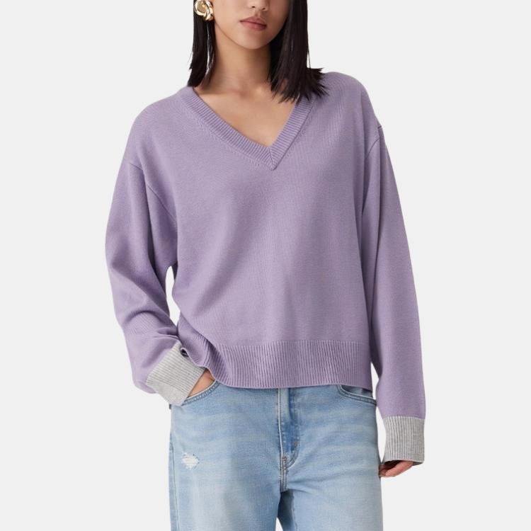 Levis Casual Comfortable Color Block V-Neck Knit Sweater Women sweater 0051S-0000